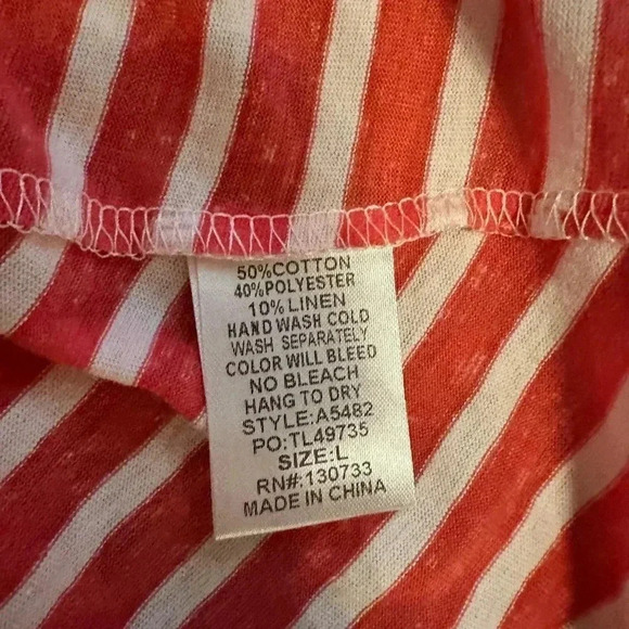 NWT Umgee Striped Tee Top Shirt Blouse Loose Fit split back size L - Picture 6 of 6